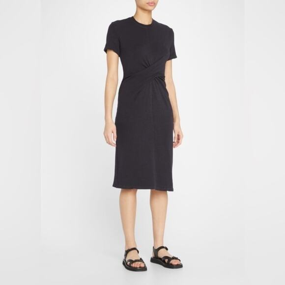 Monrow Supersoft Minimalist Casual Front-Twist Dress Black Stretch XS - Picture 1 of 9